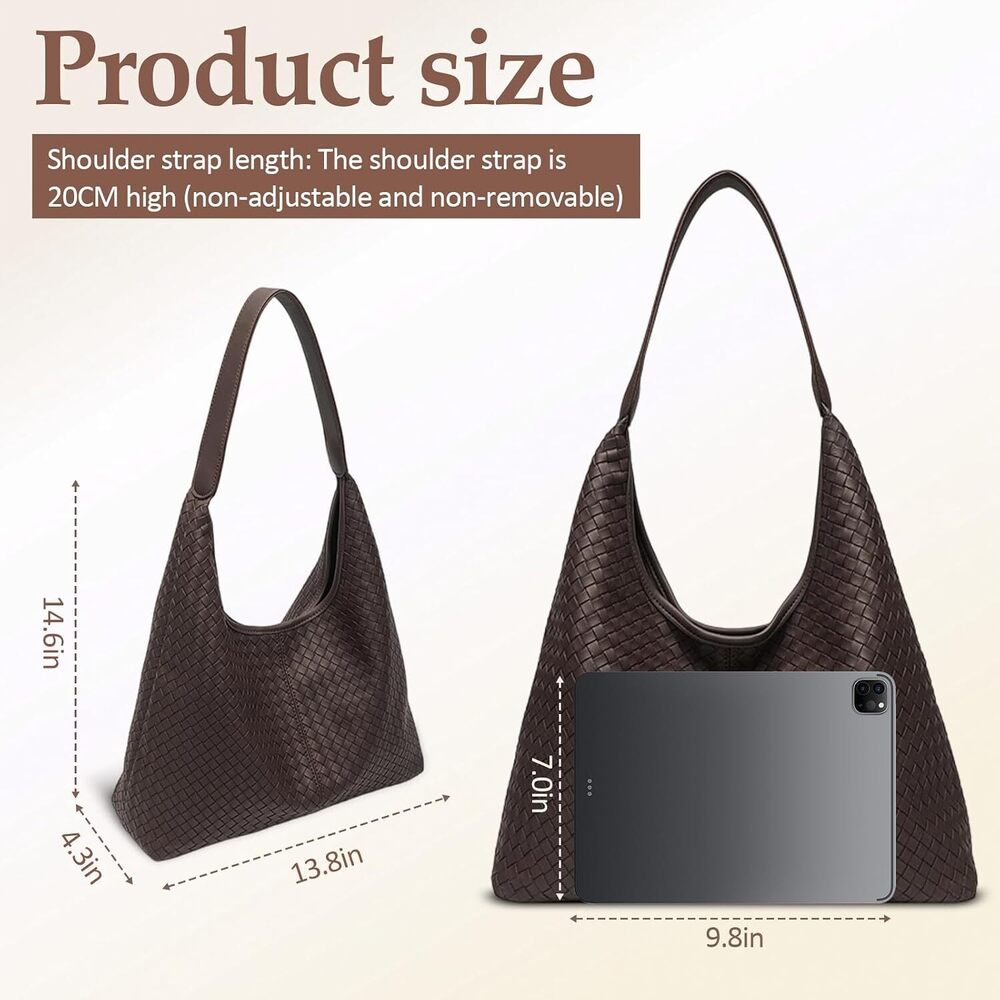 Large Woven Tote Bag for Women, Vegan Leather Hobo Purse - Picture 5 of 7